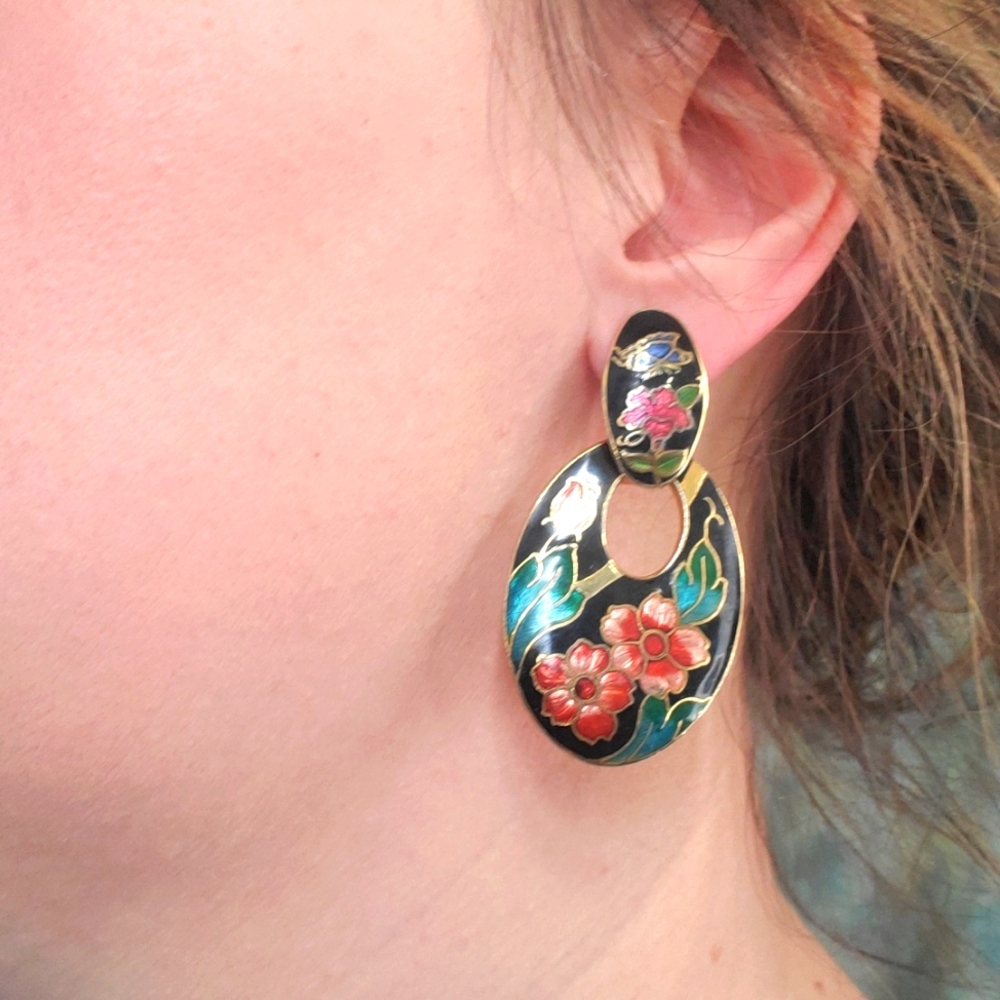 Vintage Cloisonne Enamel Earrings